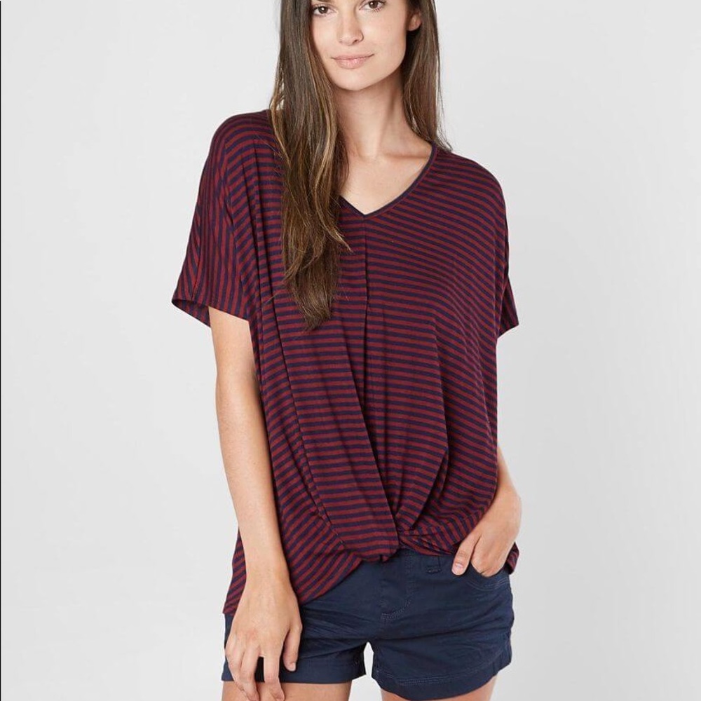 Daytrip Twist Front Red and Blue Striped Tee